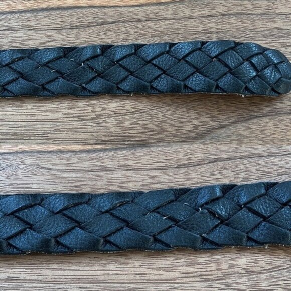 MICHAEL KORS Black Braided Leather Belt Silver Tone Buckle Adjustable Business main image 4